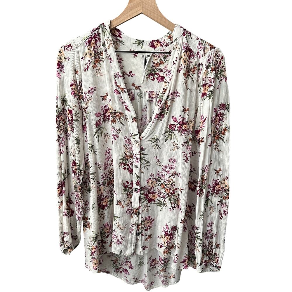 Free People Floral High Low Button Down Blouse Small